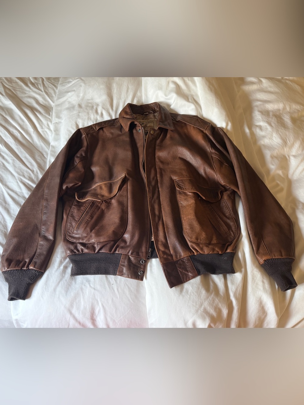 Vintage Men's Brown Leather Bomber Jacket